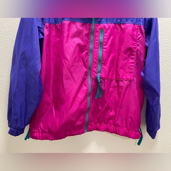 Vintage Columbia Women's Windbreaker Jacket Tuck-Away Hood Zipper Pocket Medium - Picture 5 of 10